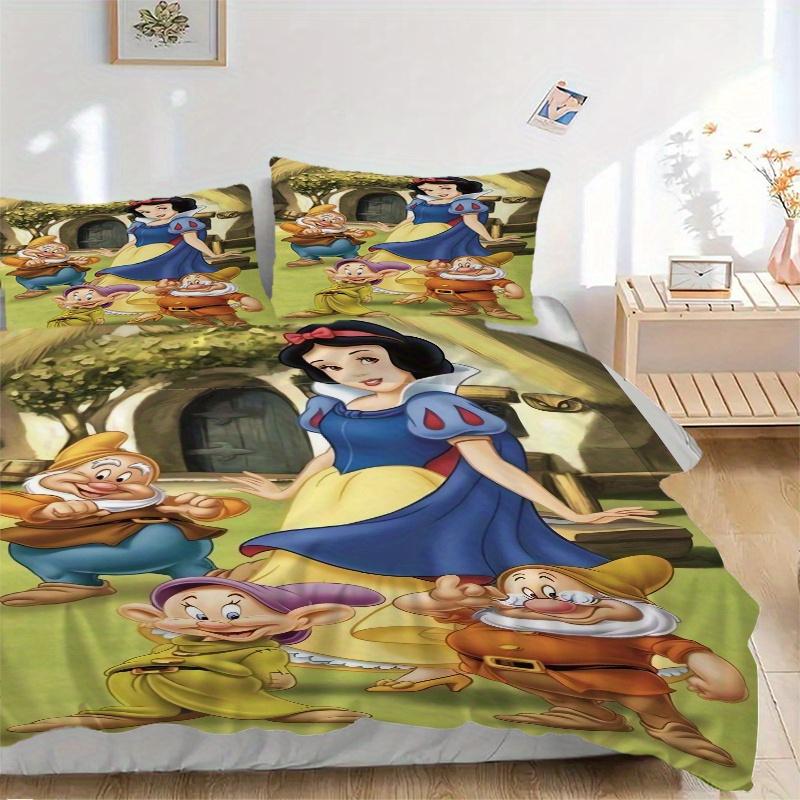 

3pcs Snow White and the Seven Dwarfs Quilt Cover Set (1 Quilt Cover + 2 Pillowcases Without Pillow Core), High-Definition Printing for Home and D 135x200cm