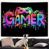 SparkLia Gamer Gaming Tapestry, Blacklight Game Controller Horror Skull Wall Hanging, UV Reactive Skeleton Glow in the Dark Wall Decor for Bedroom,