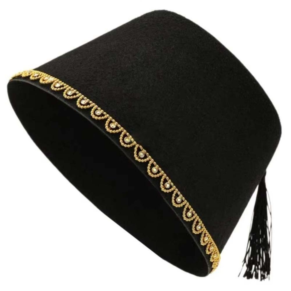 Breathable Felt Fez Cap Round Turkish Tassels Cap Tarboosh Fez Hat  Festival Supplies