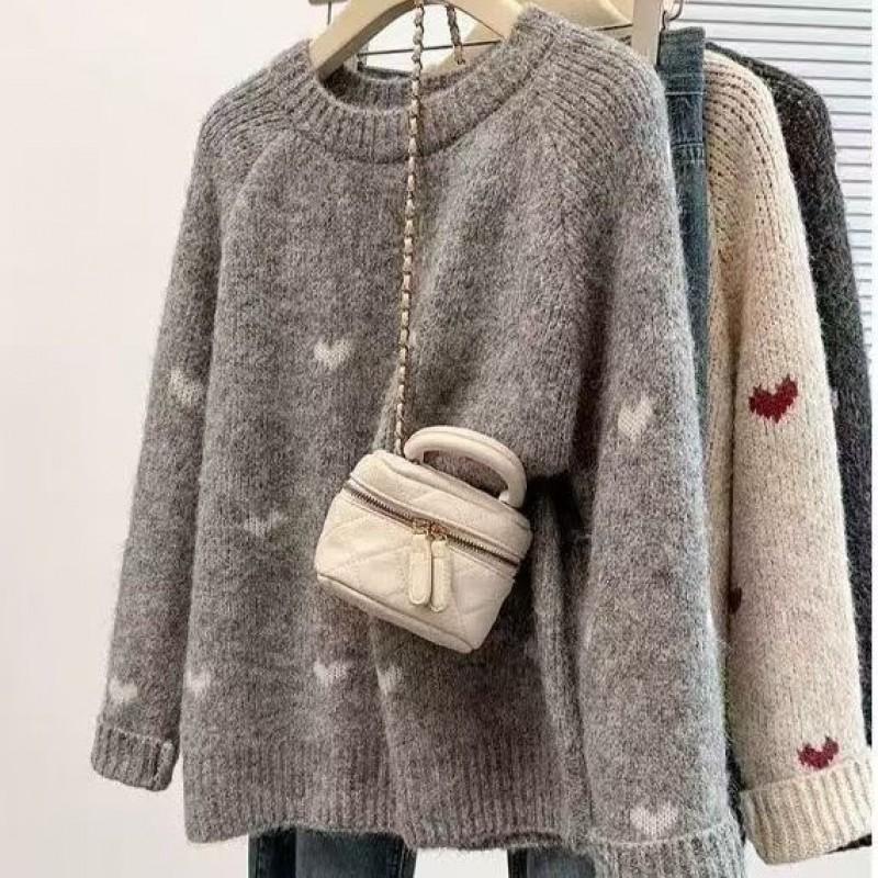 Soft Knit Pullover Sweater With Heart Detail Loose Fit Round Neck Women 2026