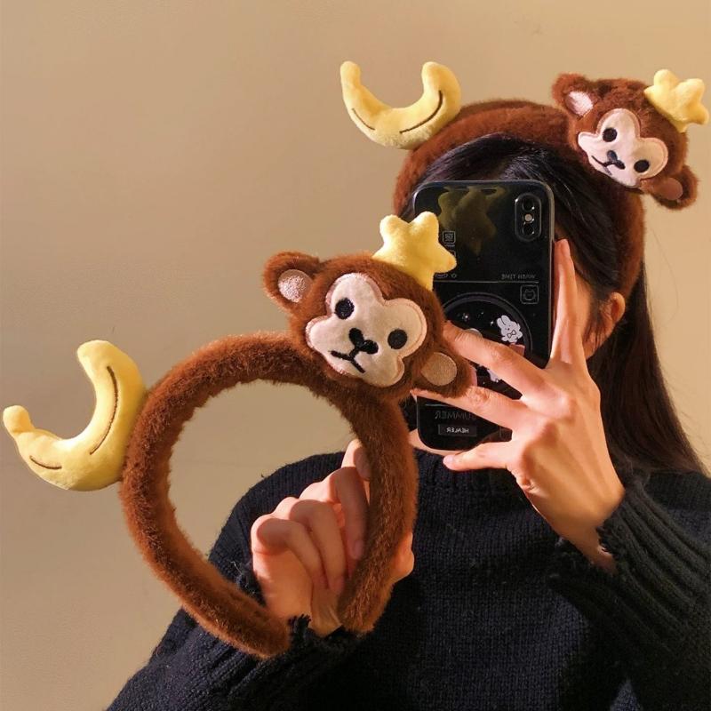 1Pcs Soft Faux Plush Monkey Hairband Funny Banana Hair Hoop Cartoon Animal Headbands Creatures Theme Party Costume