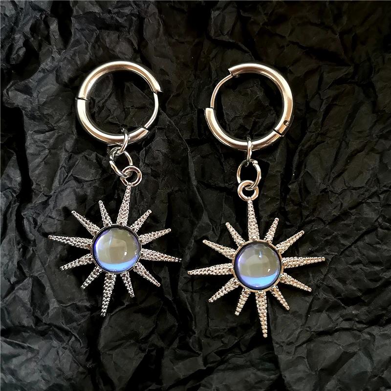 Moonlight Stone Sun Drop Earrings For Men Women Gothic Punk Vintage Y2K Cool Goth Grunge Jewelry Accessories 2024 New Fashion
