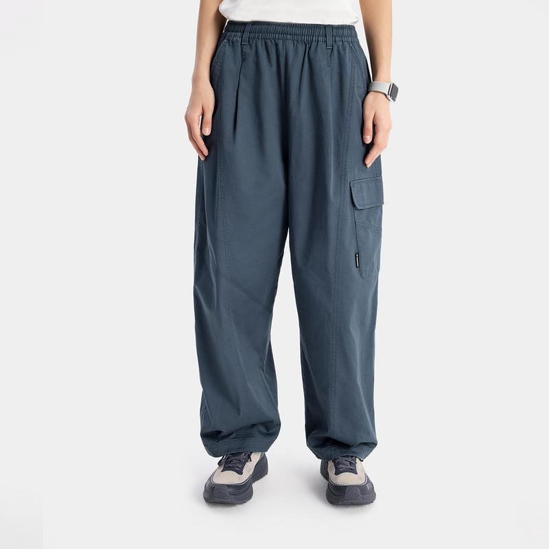 Li Ning CF Outdoor Multi-Pocket Straight Leg Casual Pants With Small Logo Embroidery Women pants Dark-Blue AKXV074-4
