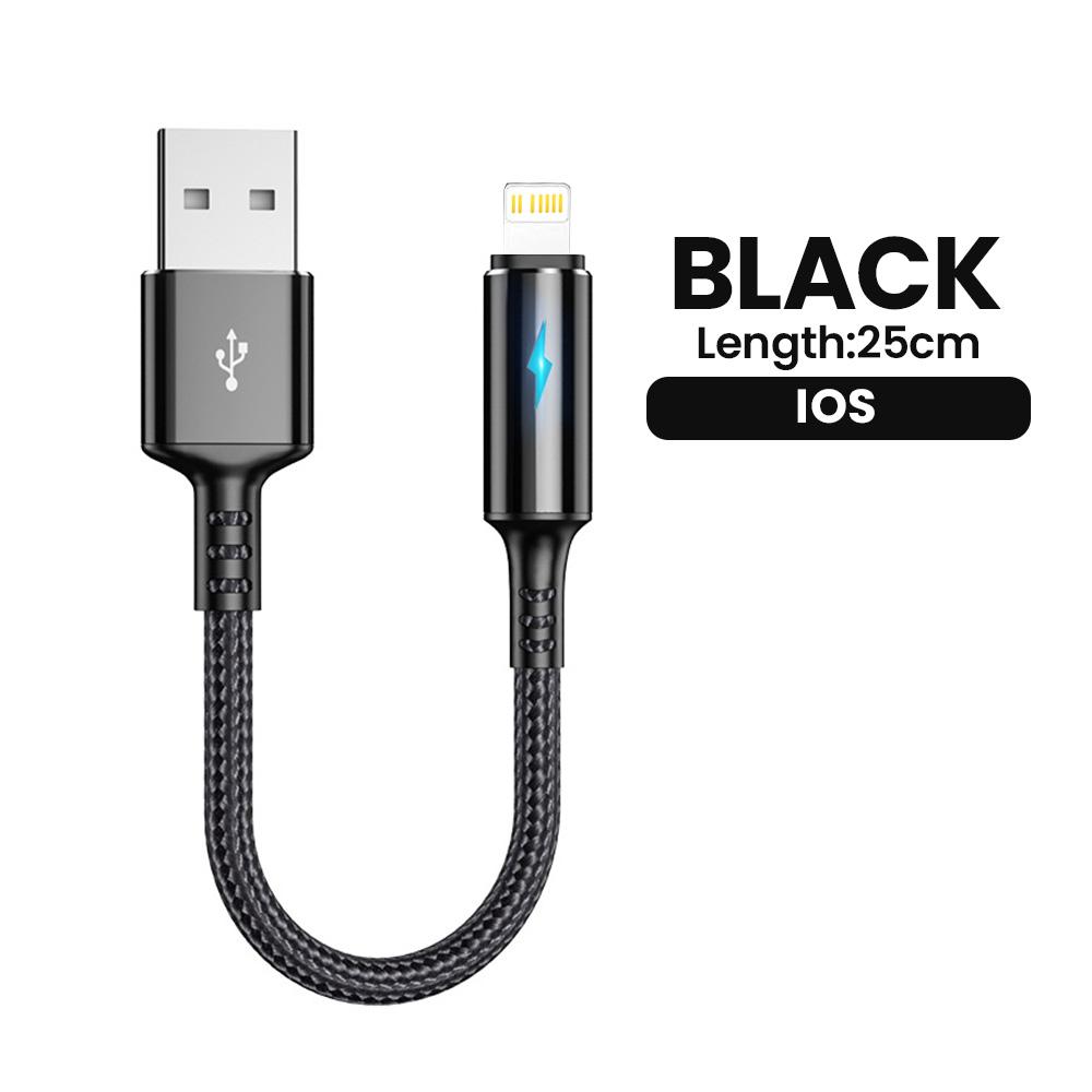 25cm Short USB Type C Cable 3A Data Micro USB Lightning Cable for iPhone Huawei Xiaomi Power Bank Fast Charging Data Cable