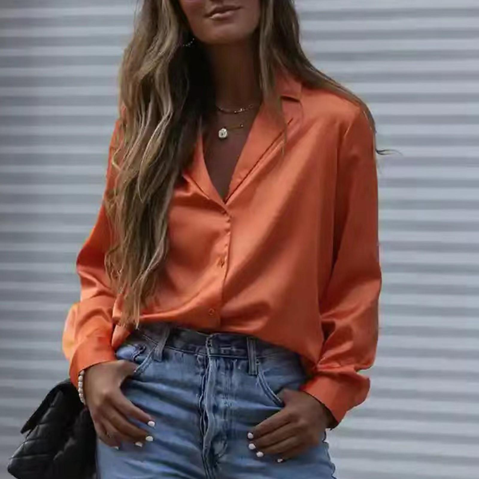 

Женская модная повседневная однотонная свободная рубашка на пуговицах с длинным рукавом, топ XXL оранжевый