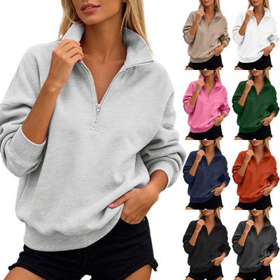 Women's Half Zip Pullover, Color Loose Fit High Neck Sweatshirt for Casual Wear