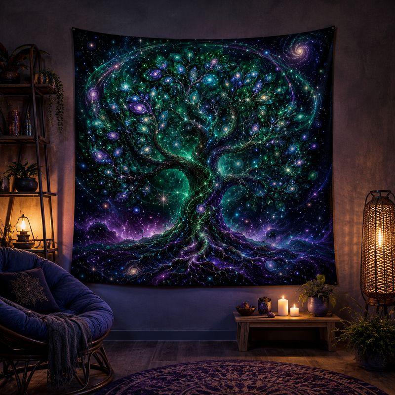 Tree of Life Star Moon Tapestry Bohemian Spiritual Wall Hanging Aesthetic Bedroom Dorm Meditation Home Decor
