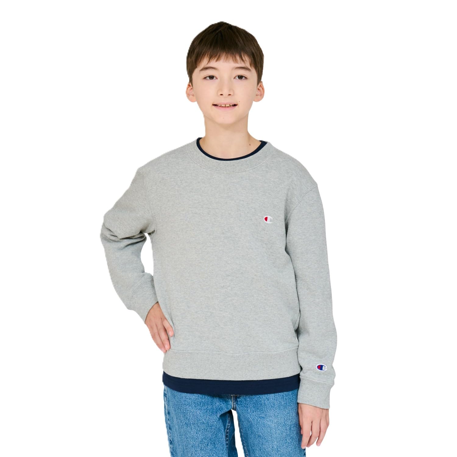

Champion Long Sleeve Crew Neck with Embroidered Basic Design Kids Sweatshirt, 100% Cotton, USA, Logo, (CK-Y001-070-150)
