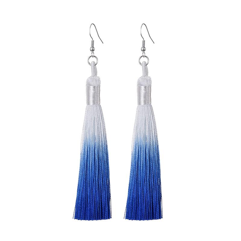 

Colorful Bohemian Tassel Long Dangle Drop Earrings For Women Girls Ethnic Vintage Silk Fabric Hanging Fashion Zircon Wholesale