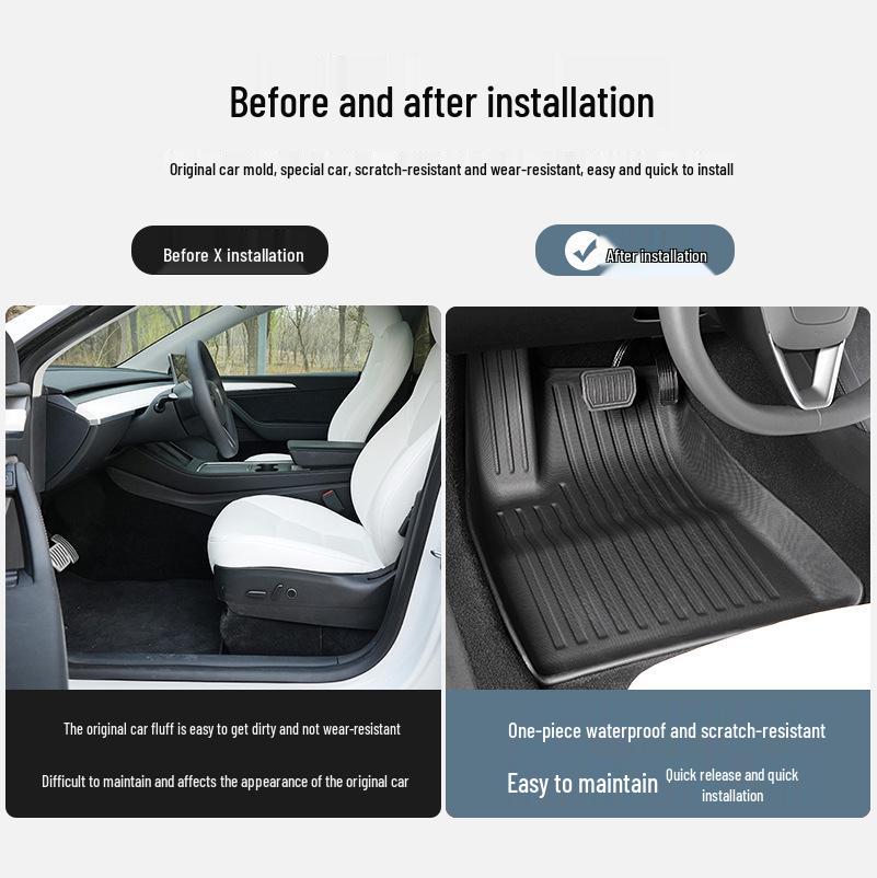 Eco-Friendly TPE Floor Mats for 2023 Tesla Model 3 - All-Weather Piano Style