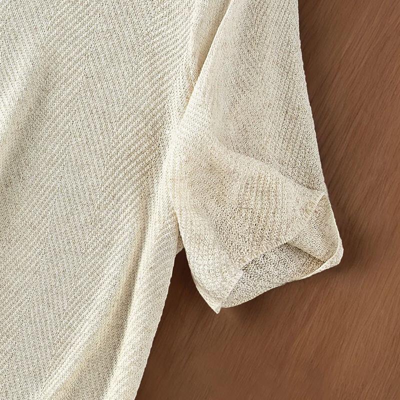 Siboshe Women's Linen Blend Slim-Fit Round Neck Knit Top