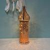 Golden Moroccan Lantern, Hollow Iron LED Light for Home Decor, Ramadan Eid Wedding, Indoor Outdoor Hanging Pendant Lamp - 1PC