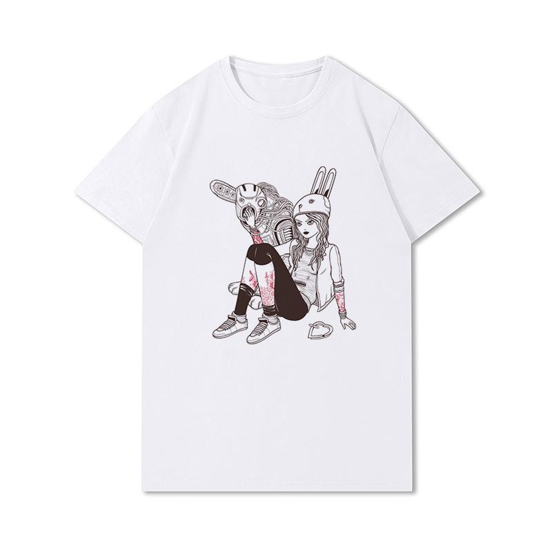 S-3XL 100 mønstre Sommerhvite T-skjorter for kvinner Trykt Uformelle korte ermer Topper O-hals T-skjorter