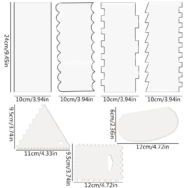 7 Pieces Acrylic Cake Smoother Scraper for Buttercream Frosting Smoother Scraper