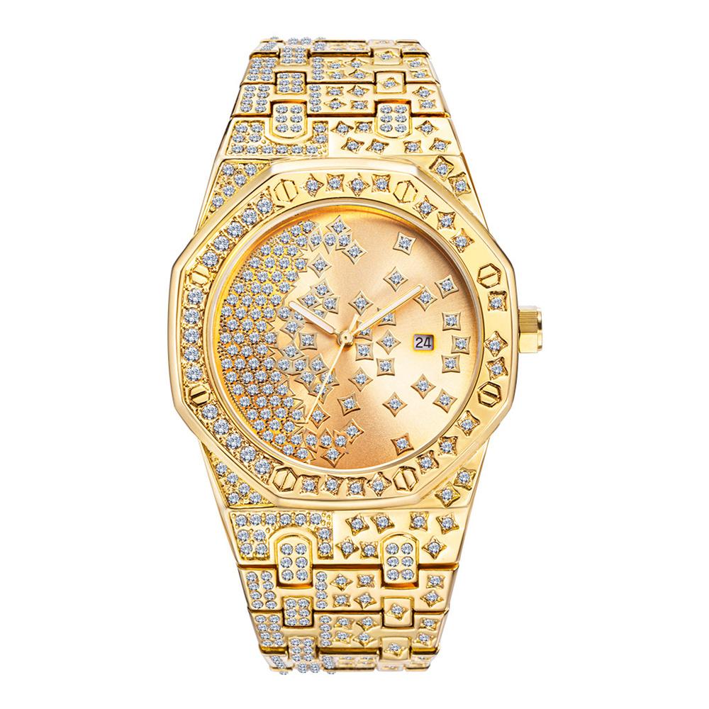 

Iced Out Diamond Watch Мужские водонепроницаемые кварцевые часы в стиле хип-хоп с календарем Мужские часы Relogio Masculino