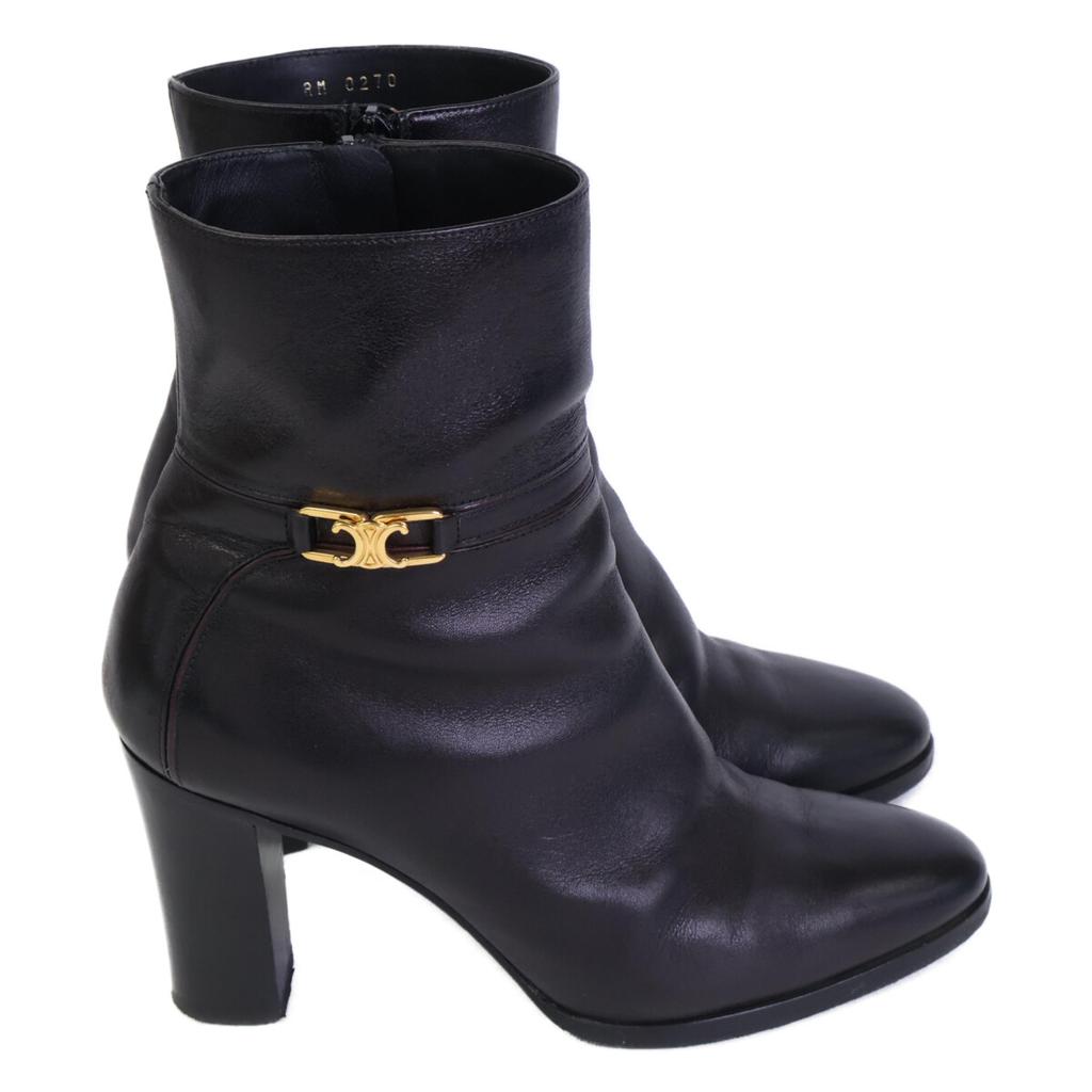 CELINE Triomphe Hardware Claude Ankle Boots/Chunky Heel Short Boots shoes 38 Black x GoldUsed