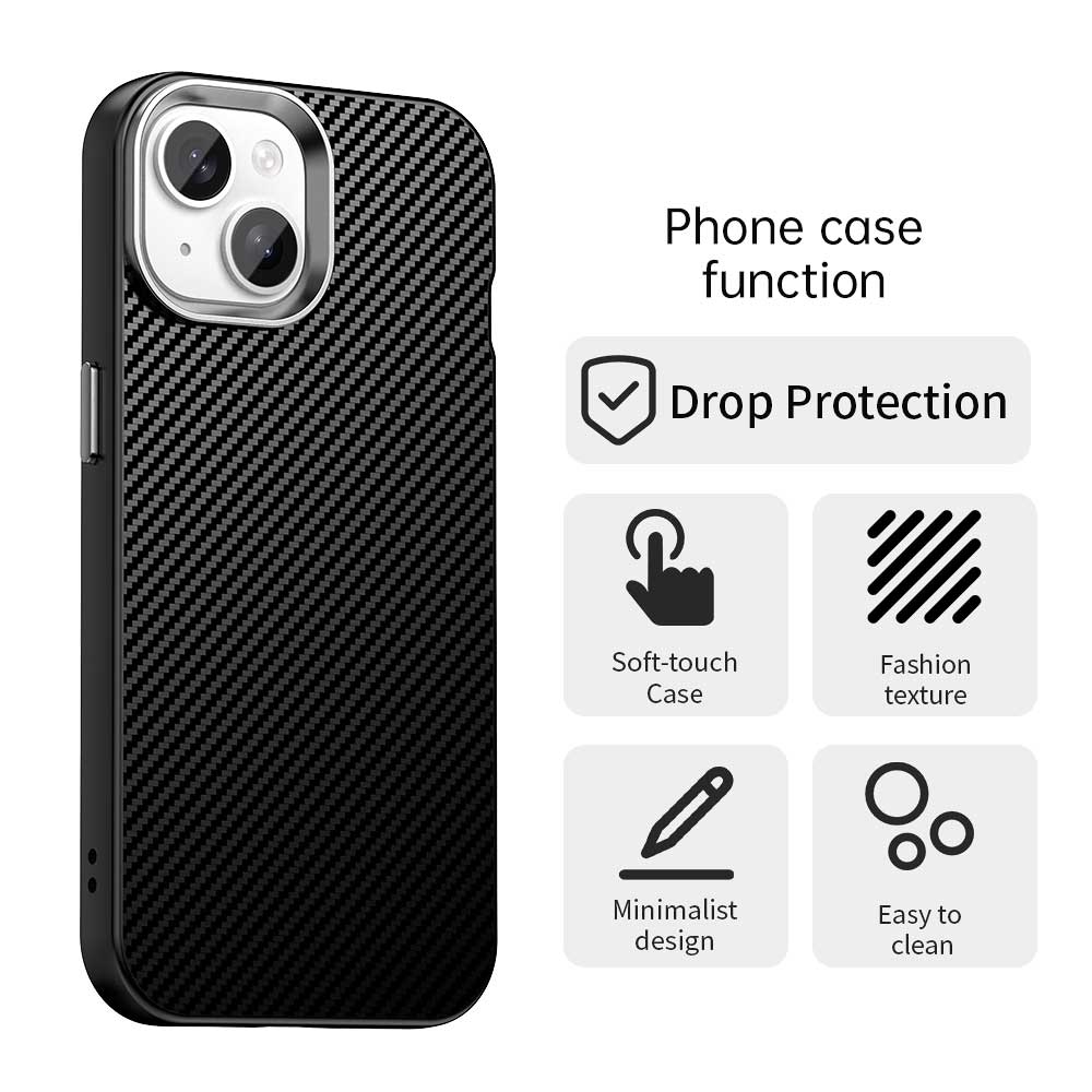 

For iPhone 15 Case Cell Phone Hybrid Back Cover Carbon Fiber Texture Blue