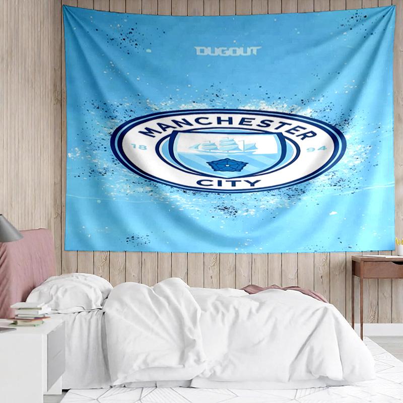 Manchester City Football Club Tapestry for Bedroom Aesthetic Classroom Tapestries Wall Hanging for Living Room Dorm Office,Ideal Creative Gift