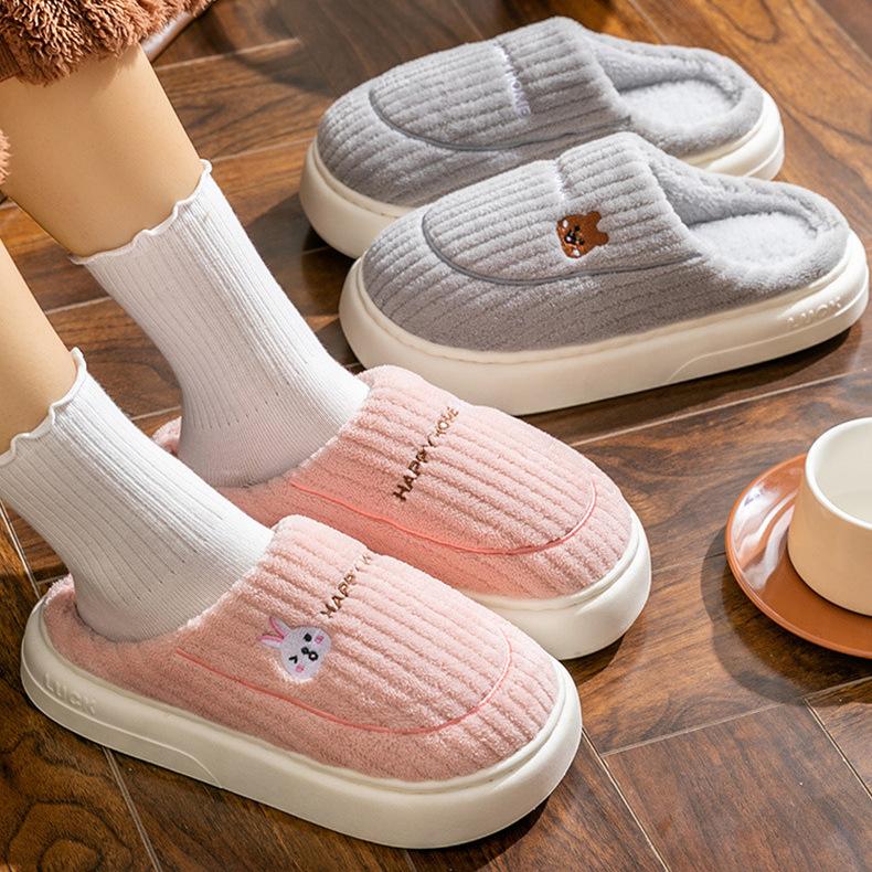 Winter cotton slippers thick-bottomed indoor home warm and comfortable piled home non-slip couple fluffy slippers