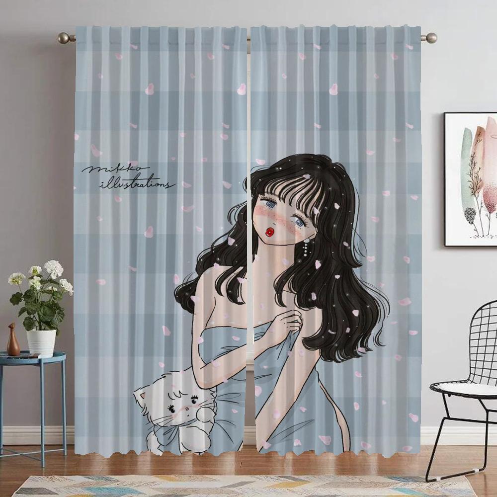 Mikko Curtains for Bedroom Anti-mosquito Curtains 2 Pieces Shades Halloween Decoration Partition Window Curtain for Room 2 Panel