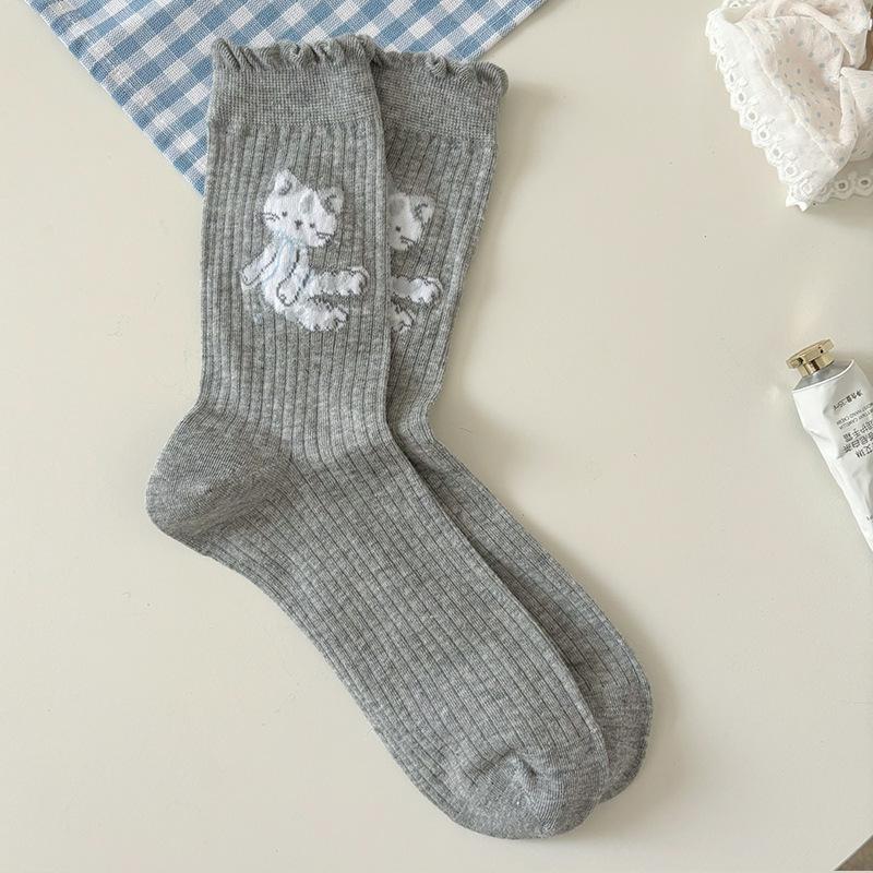 

Design kitten medium tube socks ins lace socks tide Japanese sweet girl stacking socks One size світло-сірого кольору