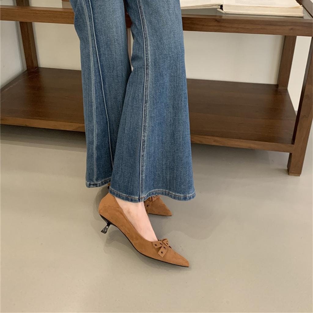 French bow temperament lady single shoes 2025 spring new versatile stiletto pointed high heels