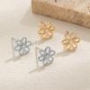 1 Pair Minimalist Hollow Small Flower Copper Zircon Ear Studs, Fade-Free Versatile Women's Earrings