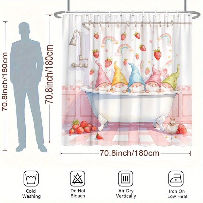 Whimsical Gnomes Shower Curtain - Playful Pastel Design, Durable Polyester, 12 Hooks,  Machine Washable, Elegant Bathroom Decor
