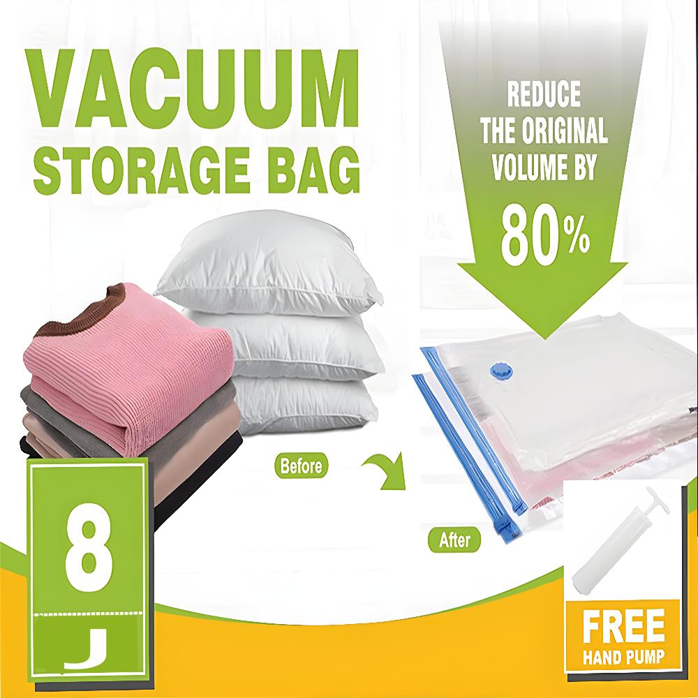 Vacuum Storage Bags with Hand Pump, Large Vacuum Seal Bags for Clothing Organizer Space Saver Bag for Travel Lugggage, Blankets