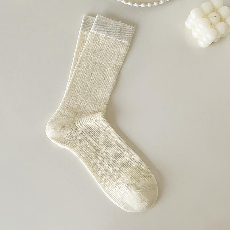 

1 пара женских тонких длинных свободных носков с вырезом, милые японские однотонные дышащие хлопковые чулки для весны и лета бежевый