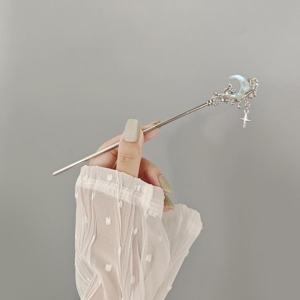Elegant Butterfly Pearl Crescent Moon Tassel Hairpin for Women - Ancient & Modern Style