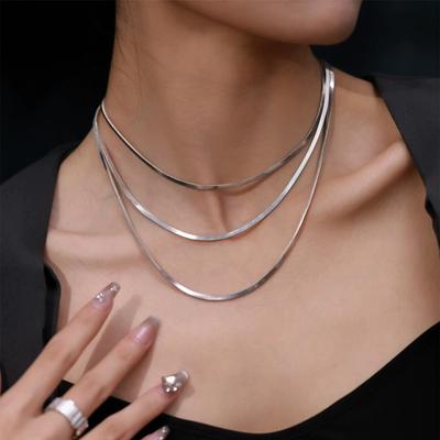 Super Long Flat Snake Bone Chain Can Be Double-layered with Necklace, Sweater Plain Chain, Neck Chain, Light Luxury.