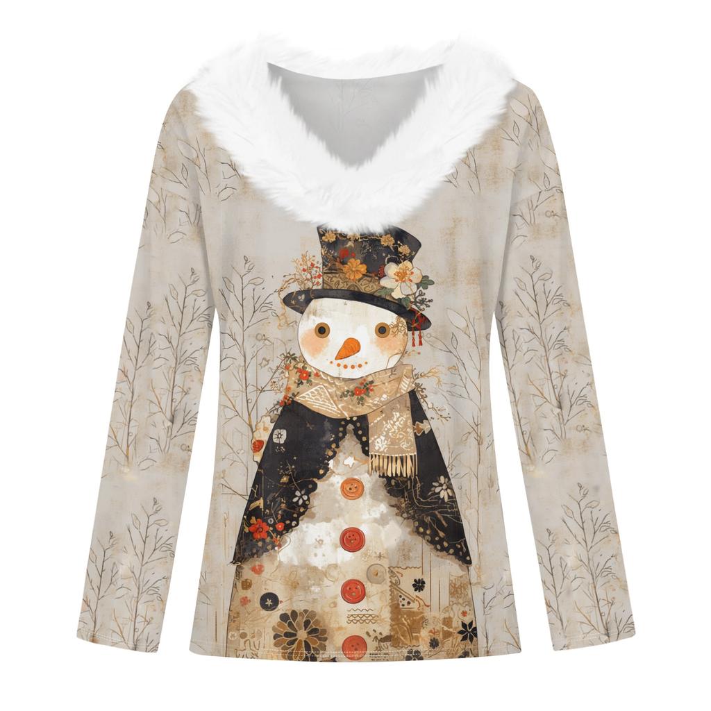 Long Sleeve Shirts For Women Cute Tops Christmas Prints Tees Blouses Casual Plus Size Basic Tops Pullover