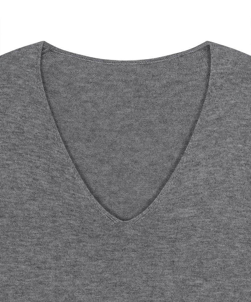 NOIRER Silk Wool Blend Deep V-Neck Knit (Gray)
