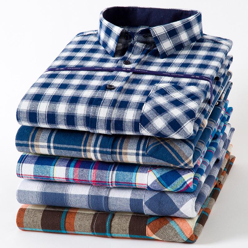 Spring, Autumn and Winter Flannel Shirt Long Sleeve Cotton Fashion Plaid Casual Soft Standard Fit Men's Shirt 5XL 6XL