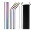 Mixing Color Reusable Metal Drinking Straws 304 Stainless Steel Straw Set with Cleaner Brush Bar Drinkware Party Accessory