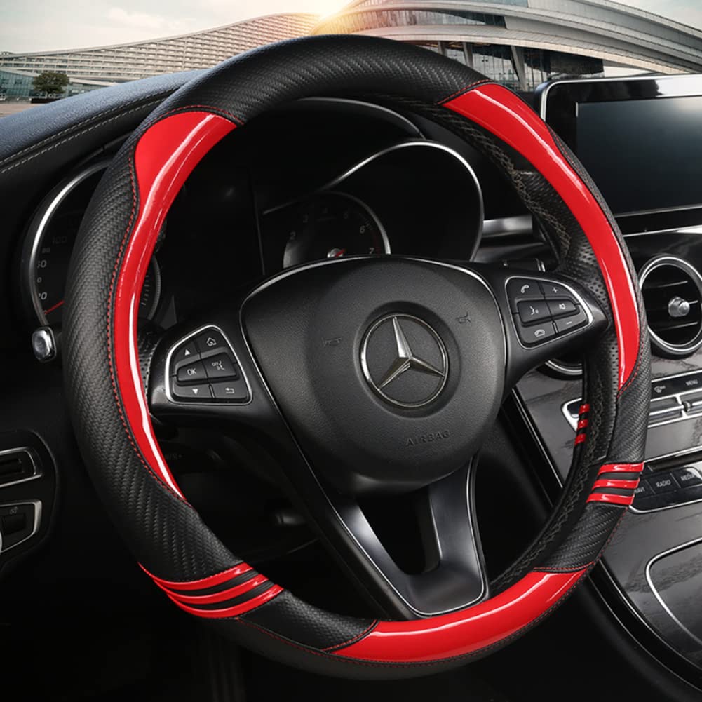 TATACLEA Volant Vhodný pro Kei a Standardní Pohodlný Červený Potah, Auta, Interiér Více Vozidel, O-Tvar, 38cm, Prodyšný, Protiskluzový,