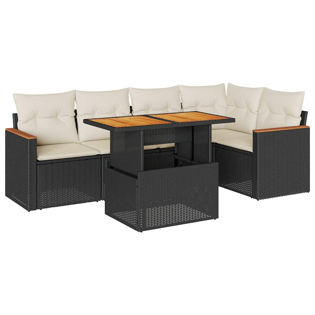 6 Piece Garden Sofa Set with Cushions Black Poly Rattan