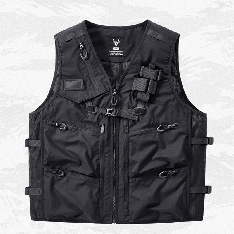 

2026 Spring Autumn Techwear Multi-pocket Cargo Vest Man Outdoor Sport Hiking Photography Tactical Function Waistcoat M чёрный