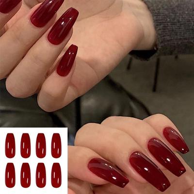 Jelly Red Plný Kryt Nástroj na Manikúru Nositelná Špička na Nehty Umělé Nehty Dlouhé Balerína Falešné Nehty