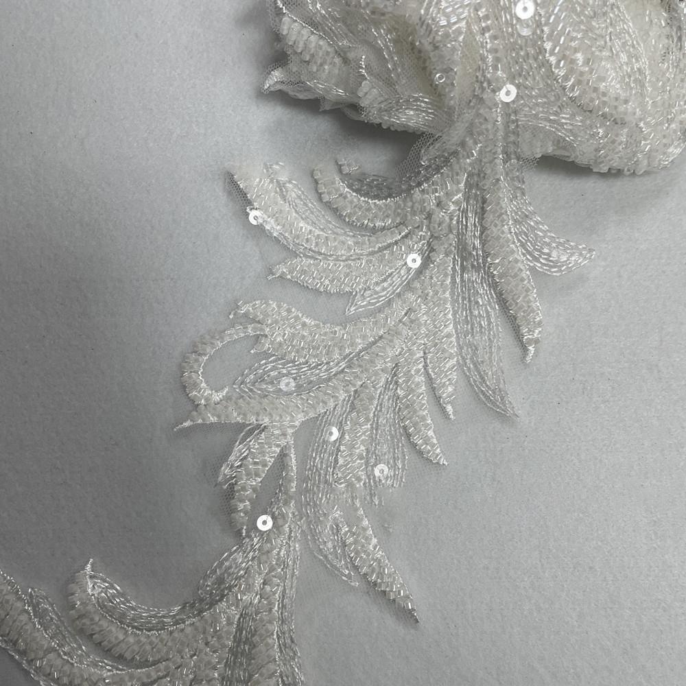 1Pcs White Black Beads Rhinestones Leaves Embroidered Patch Repair Wedding Lace Clothing Decoration Accessories
