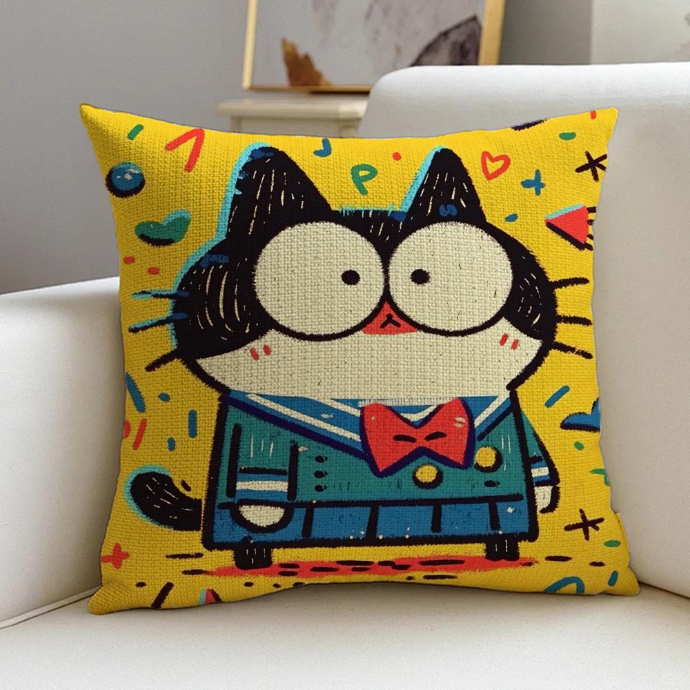 1P-Spring Day Cats Cushion Cover Cushion Cover Pillowcase, Anti-Mite Invisible Zipper, Linen Sofa Cushion