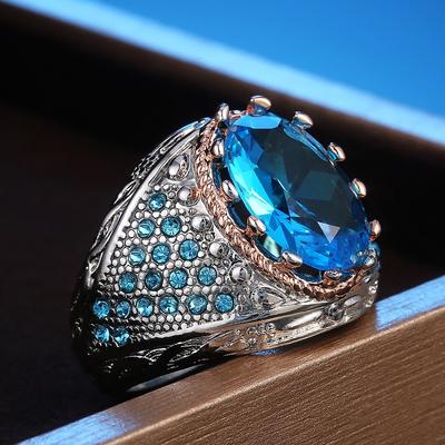 Anelli da Dito da Donna di Lusso Ovali in CZ Azzurro Cielo Grande Nobile Regalo di Anniversario per Festa di Compleanno Anello per Signora Gioielli Classici Luminosi