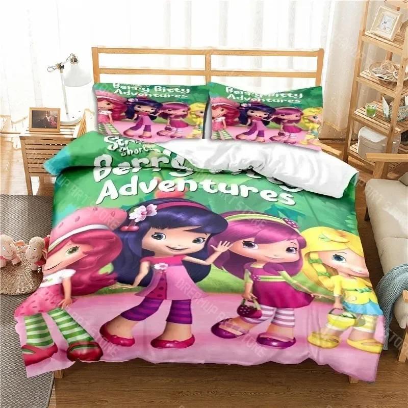 3D Print Strawberry Cartoon Shortcake Bedding Set Boys Girls Twin Queen King Size Duvet Cover Pillowcase Bed Boys Adult Bedroom