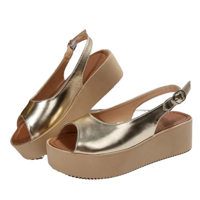 Plus Size 2025 Summer Women's Peep Toe Sandals Platform buckle Strap Flat with Sandals Concise Casual Daily Hot Sale Rome Shoes
