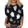 Women's Fashion Casual Round Neck Three-quarter Sleeve Halloween Printed T-shirt Top