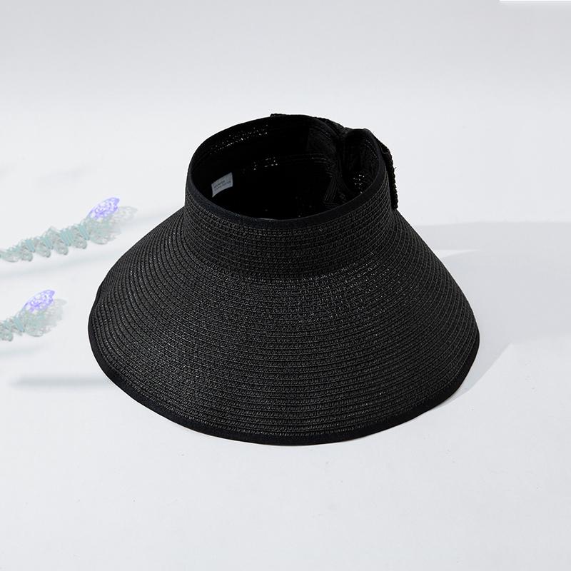 Summer empty straw hat foldable outdoor portable bow wide brimmed visor for women sun protection beach hat