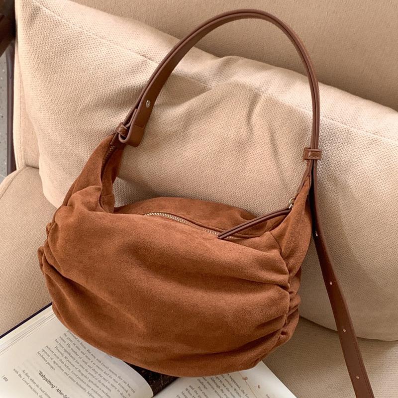 Women's Faux Suede Hobo Bags Designer Luxury Bags and Bags New Fashionable Simple Zipper Pleated Shoulder Crossbody