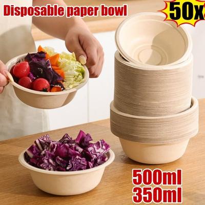 50PCS Thickened Eco-friendly Paper Bowl Leak-Proof Design Kitchen Accessories Round Lunch Bowl Biodegradable Sugarcane Tableware