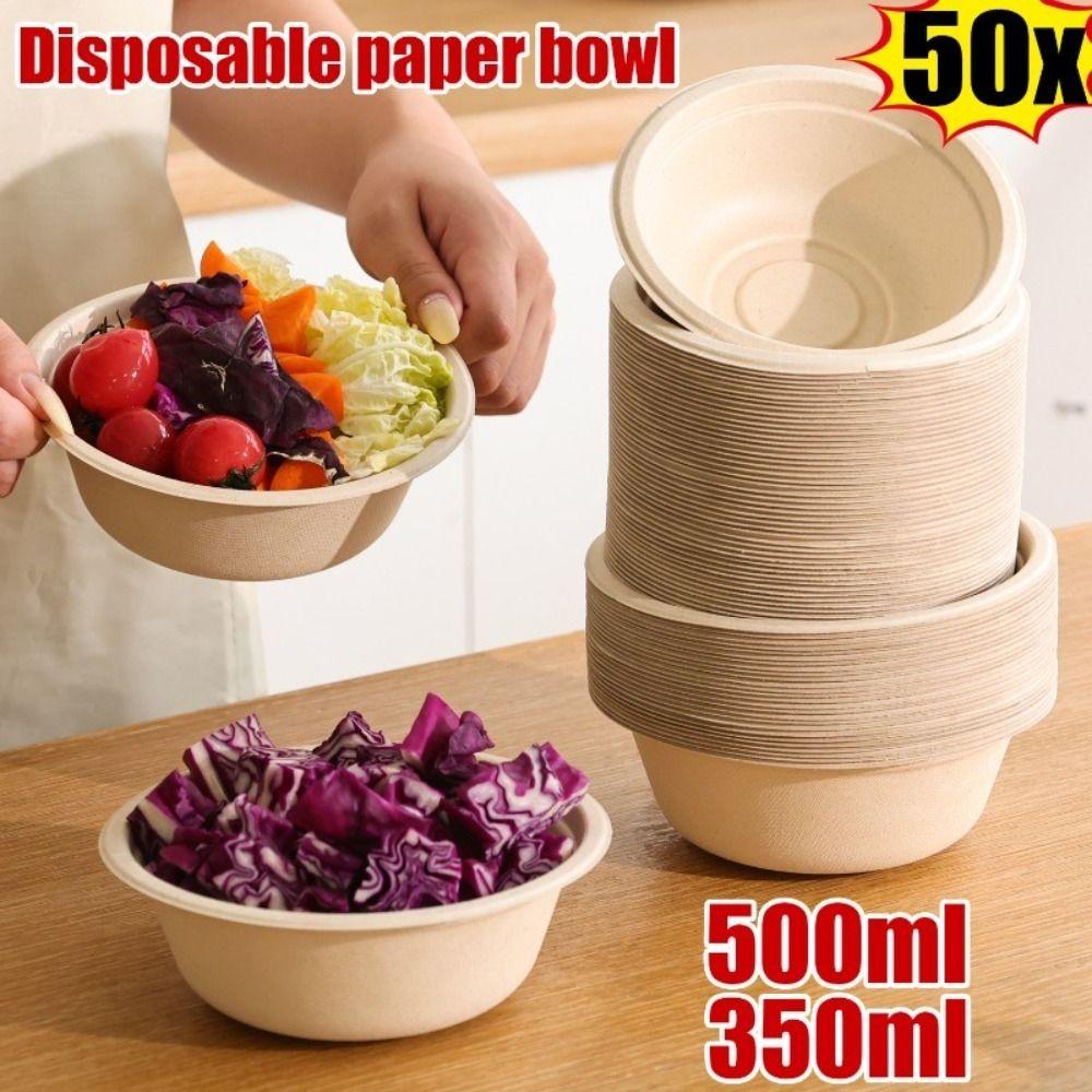 50PCS Leak-Proof Design Disposable Lunch Bowl Biodegradable Sugarcane Tableware for Soup/Noodles